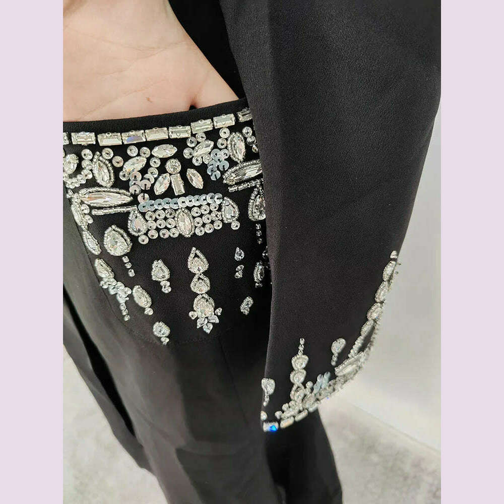 DEAT Women's Fashion Evening Dress Notched Collar Single Breasted Diamond Setting Waist Elegant Party Dresses Summer 2024 New - KIMLUD