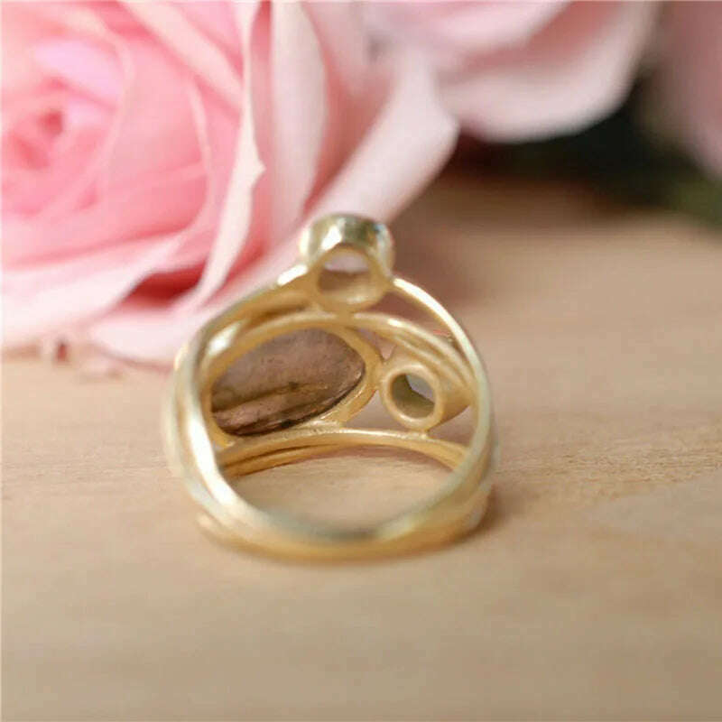 Delicate Multi-layers Cross Moonstone Rings for Women Boho Gold Color Round Opal Resin Simulated Shell Rings - KIMLUD