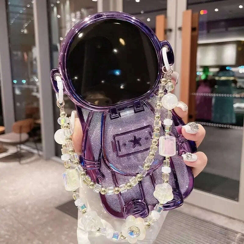 KIMLUD, Deluxe 3D Astronaut Doll Lens Vanity Mirror Stand Wristband Phone Case for iPhone 15 14 13 12 11 Back Cover of Pro Max Plus, iphone11Promax / PURPLE, KIMLUD APPAREL - Womens Clothes