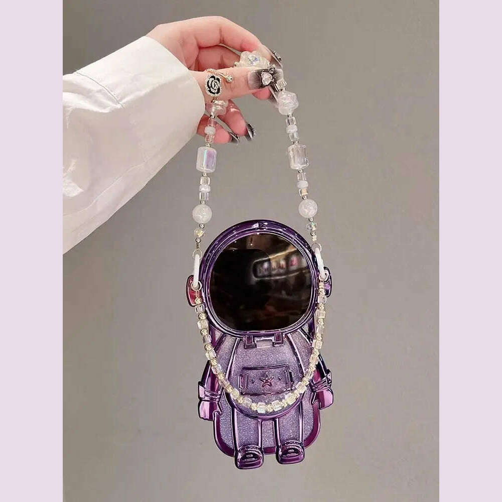 KIMLUD, Deluxe 3D Astronaut Doll Lens Vanity Mirror Stand Wristband Phone Case for iPhone 15 14 13 12 11 Back Cover of Pro Max Plus, KIMLUD Womens Clothes