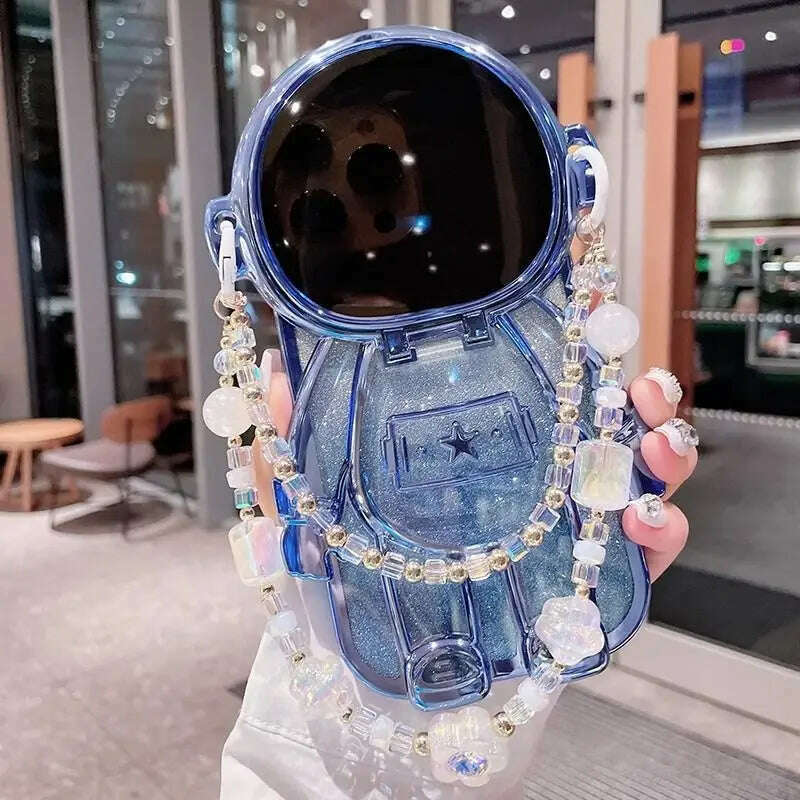 KIMLUD, Deluxe 3D Astronaut Doll Lens Vanity Mirror Stand Wristband Phone Case for iPhone 15 14 13 12 11 Back Cover of Pro Max Plus, iphone11Promax / Blue, KIMLUD APPAREL - Womens Clothes