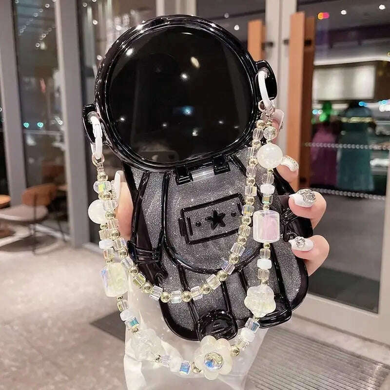 KIMLUD, Deluxe 3D Astronaut Doll Lens Vanity Mirror Stand Wristband Phone Case for iPhone 15 14 13 12 11 Back Cover of Pro Max Plus, iphone11Promax / black, KIMLUD APPAREL - Womens Clothes