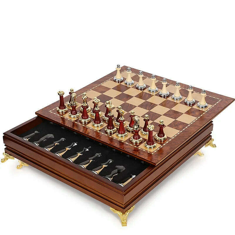 KIMLUD, Deluxe Classic Chess Set Wooden Chessboard Metal Imitation Jade Chess Pieces, KIMLUD Womens Clothes