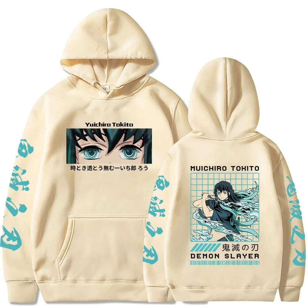 KIMLUD, Demon Slayer Japan Anime Men Women Hoodie Harajuku Muichiro Tokito Graphic Print Plus Size Sweatshirt Streetwear Female Pullover, Beige / L, KIMLUD APPAREL - Womens Clothes