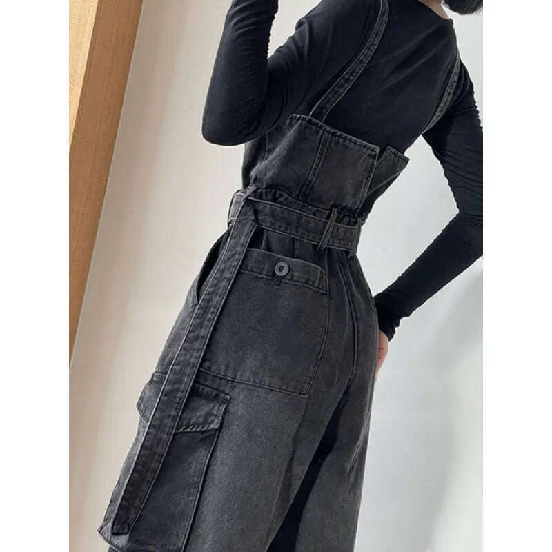 KIMLUD, Denim Jumpsuits Women High Waisted Cargo Trousers American Streetwear Teens Personal Hipsters Pure Big Pockets Washed Clothes, KIMLUD Womens Clothes