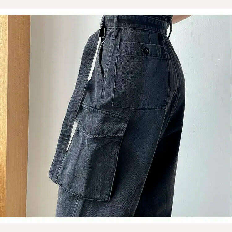 KIMLUD, Denim Jumpsuits Women High Waisted Cargo Trousers American Streetwear Teens Personal Hipsters Pure Big Pockets Washed Clothes, KIMLUD Womens Clothes