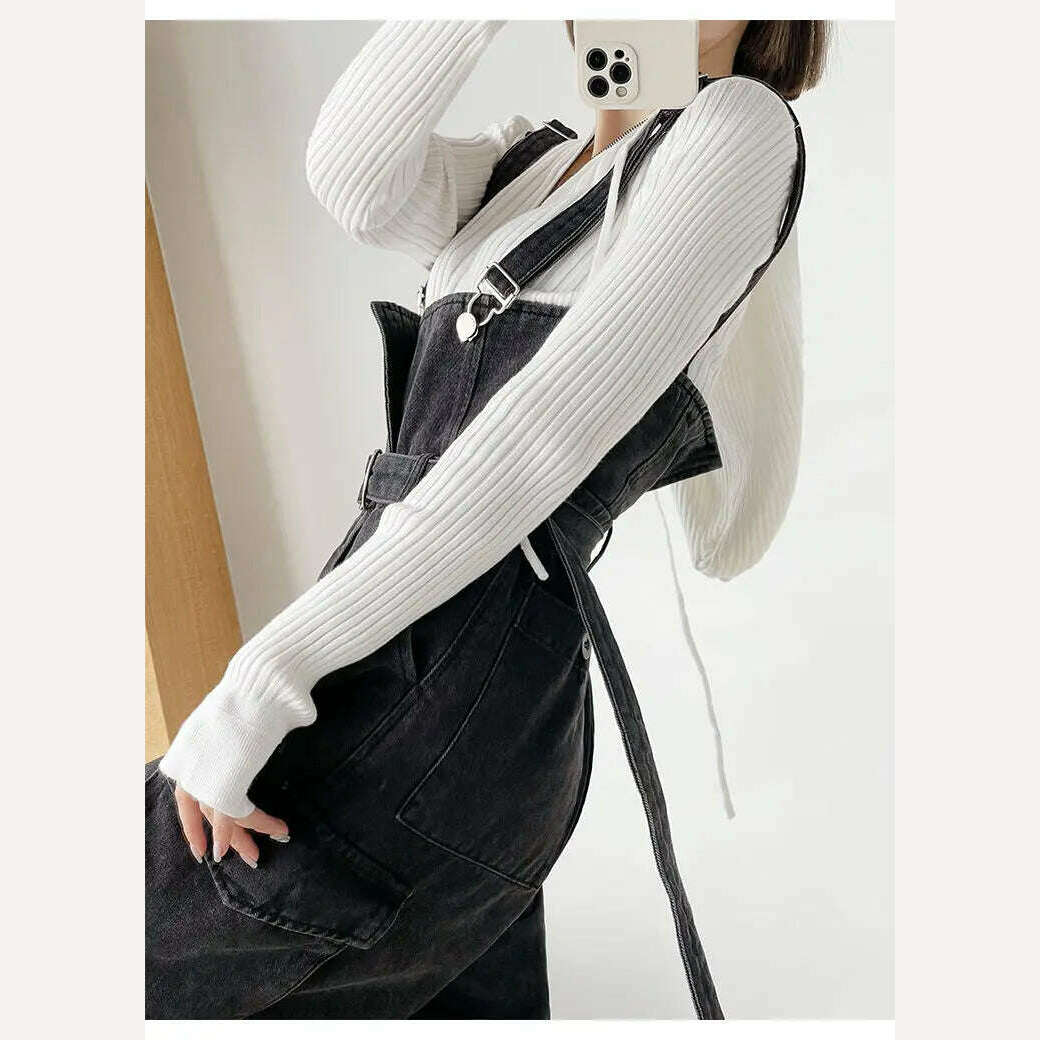 KIMLUD, Denim Jumpsuits Women High Waisted Cargo Trousers American Streetwear Teens Personal Hipsters Pure Big Pockets Washed Clothes, KIMLUD Womens Clothes