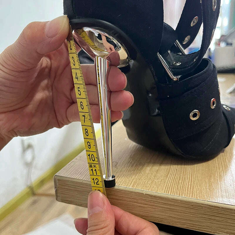 Denim Metal Rivet Buckle Silver Sandals Women's Sexy Punk Style Pointed Metal Hollow 12cm High Heels Size 34-43 Womens Shoes - KIMLUD