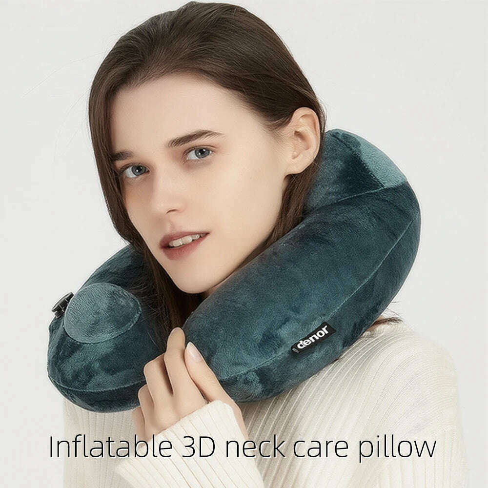 KIMLUD, DENOR Press-inflatable neck U-shaped pillow soft and comfortable crystal velvet ergonomic cervical pillow portable travel pillow, KIMLUD Womens Clothes