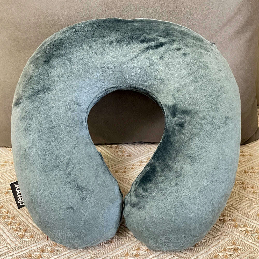 KIMLUD, DENOR Press-inflatable neck U-shaped pillow soft and comfortable crystal velvet ergonomic cervical pillow portable travel pillow, KIMLUD Womens Clothes