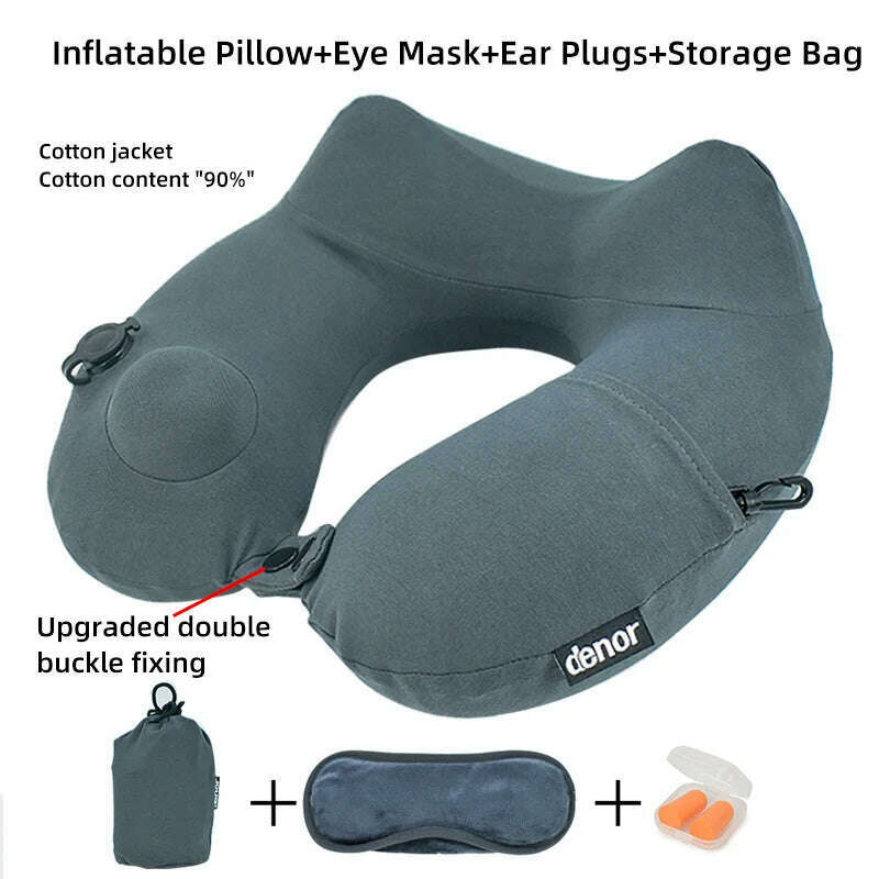 KIMLUD, DENOR Press-inflatable neck U-shaped pillow soft and comfortable crystal velvet ergonomic cervical pillow portable travel pillow, Cotton jacket / 31X30X12cm / CHINA, KIMLUD APPAREL - Womens Clothes