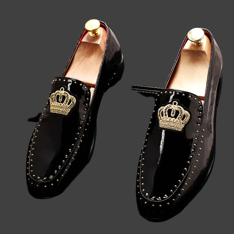 Designer Brand Casual Shoes Men Britain Crown Embroidery Rivet Oxford Homecoming Dress Wedding Prom Loafer Sapato Social Zapatos - KIMLUD
