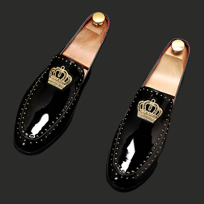 Designer Brand Casual Shoes Men Britain Crown Embroidery Rivet Oxford Homecoming Dress Wedding Prom Loafer Sapato Social Zapatos - KIMLUD