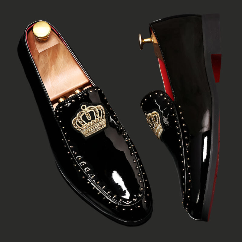 Designer Brand Casual Shoes Men Britain Crown Embroidery Rivet Oxford Homecoming Dress Wedding Prom Loafer Sapato Social Zapatos - KIMLUD