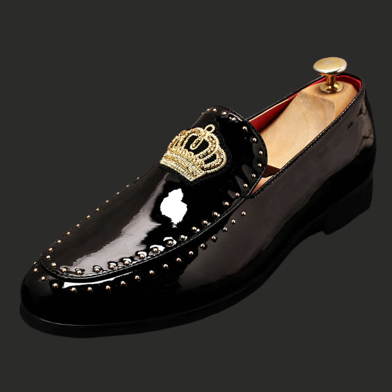 Designer Brand Casual Shoes Men Britain Crown Embroidery Rivet Oxford Homecoming Dress Wedding Prom Loafer Sapato Social Zapatos - KIMLUD