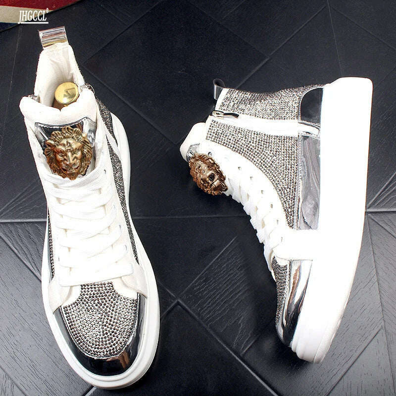 KIMLUD, Designer Casual Shoes High Quality Rhinestone Loafers High quality casual boots Luxury soft soled shoes Zapatillas Hombre A6, WHITE / 10, KIMLUD APPAREL - Womens Clothes