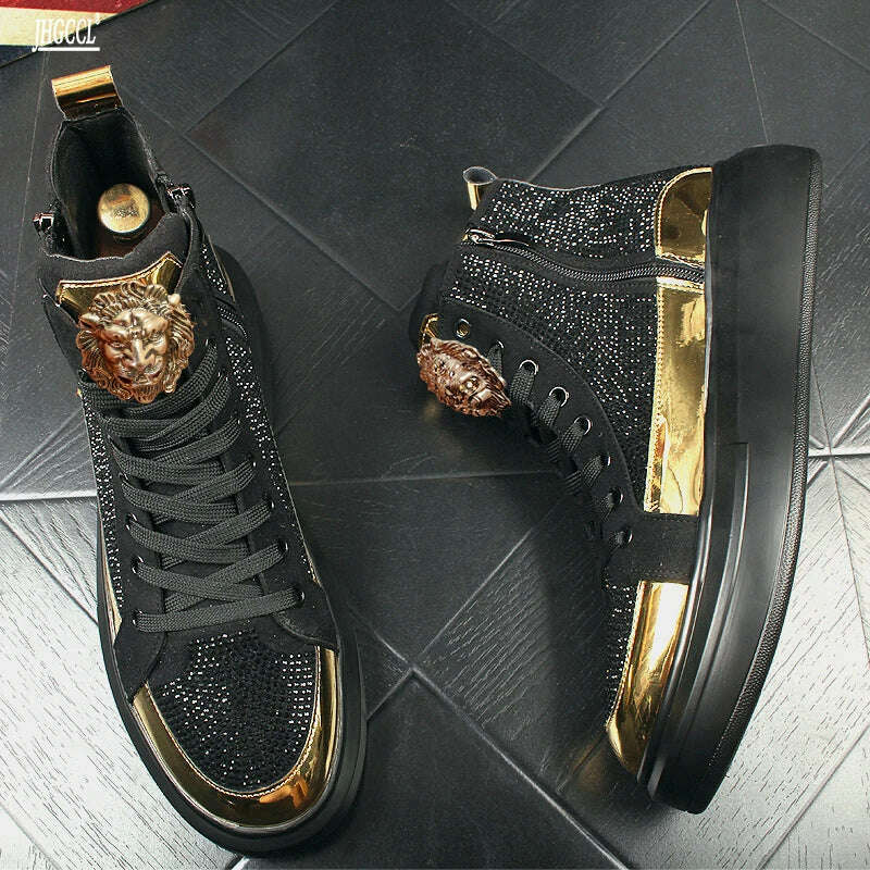 KIMLUD, Designer Casual Shoes High Quality Rhinestone Loafers High quality casual boots Luxury soft soled shoes Zapatillas Hombre A6, black / 10, KIMLUD APPAREL - Womens Clothes