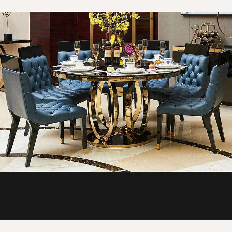 KIMLUD, designer unique new stainless steel golden dining room set with marble table and 6 leather chairs mesa de jantar muebles comedor, Default Title, KIMLUD Women's Clothes