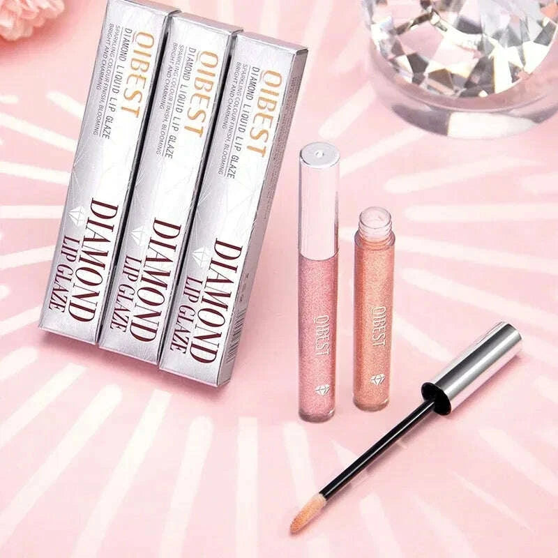 Diamond Liquid Lipstick Moisturizing Long-Lasting Makeup Mirror Gloss Sparkling Pink Lip Glaze Non Stick Cup Lip Gloss Cosmetics