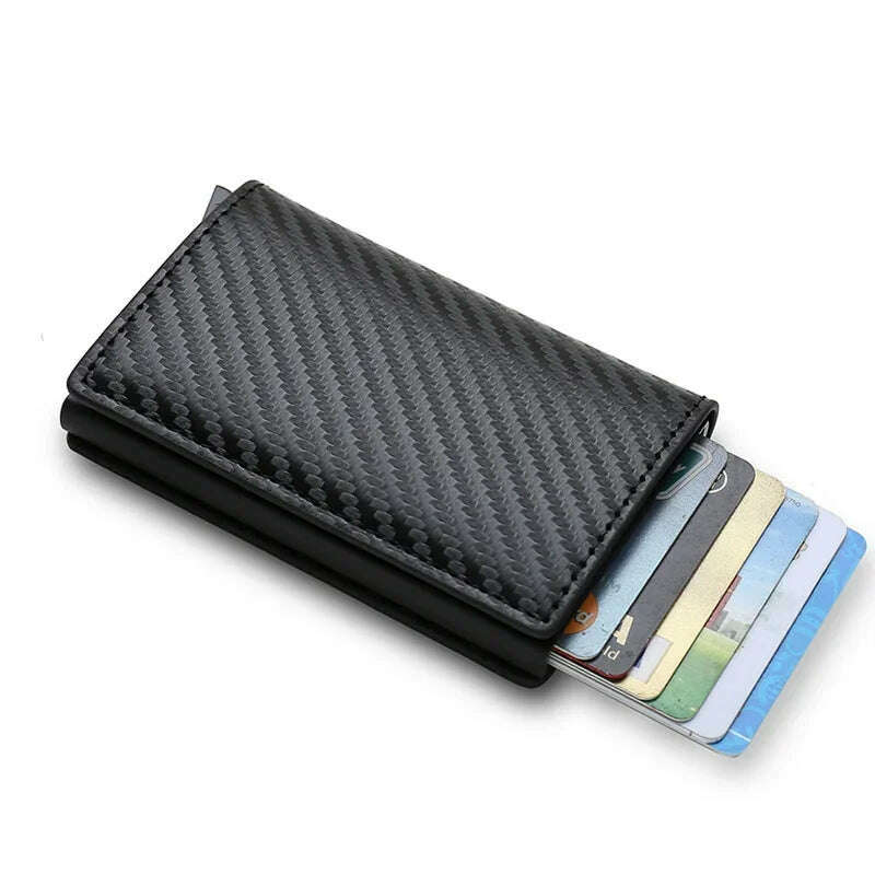 KIMLUD, DIENQI Carbon Rfid Wallet Male Money Card Holder Pocket Mini Slim Wallet Women Men Smart Purses Automatic Pop Up Valet Walet, KIMLUD Womens Clothes