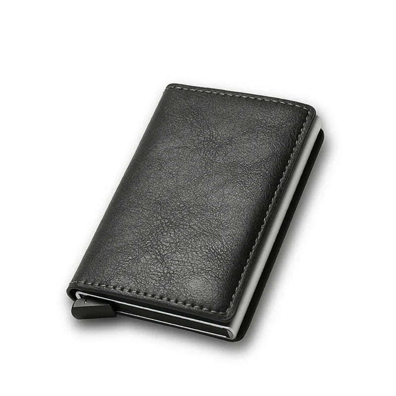 KIMLUD, DIENQI Carbon Rfid Wallet Male Money Card Holder Pocket Mini Slim Wallet Women Men Smart Purses Automatic Pop Up Valet Walet, Grey, KIMLUD APPAREL - Womens Clothes
