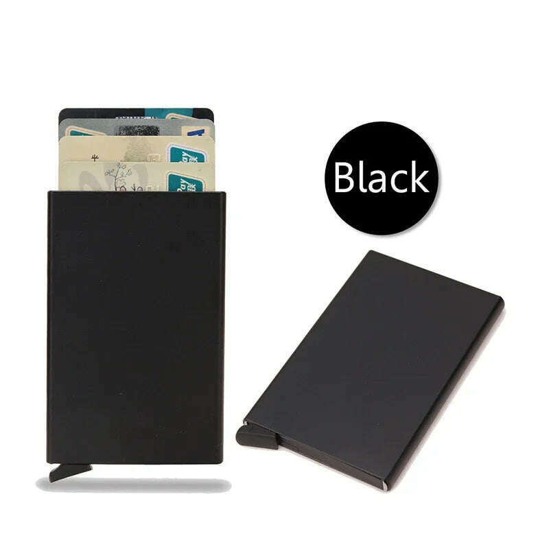 KIMLUD, DIENQI Carbon Rfid Wallet Male Money Card Holder Pocket Mini Slim Wallet Women Men Smart Purses Automatic Pop Up Valet Walet, Black, KIMLUD APPAREL - Womens Clothes