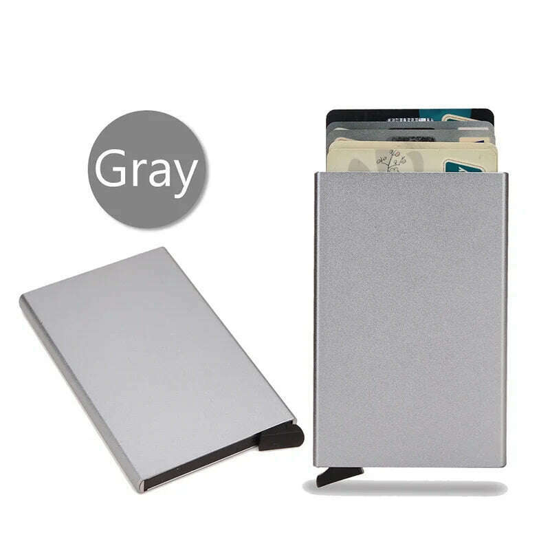 KIMLUD, DIENQI Carbon Rfid Wallet Male Money Card Holder Pocket Mini Slim Wallet Women Men Smart Purses Automatic Pop Up Valet Walet, Grey 1, KIMLUD APPAREL - Womens Clothes