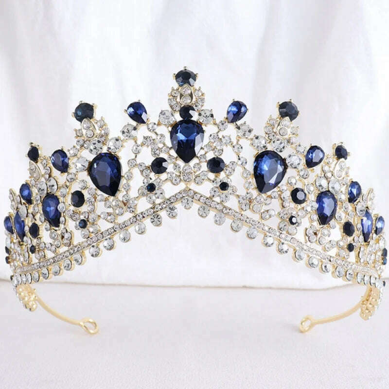 Barocco Crown Bridal Hair Accessory Antique Brass Teal Tiara Pearl main image 0