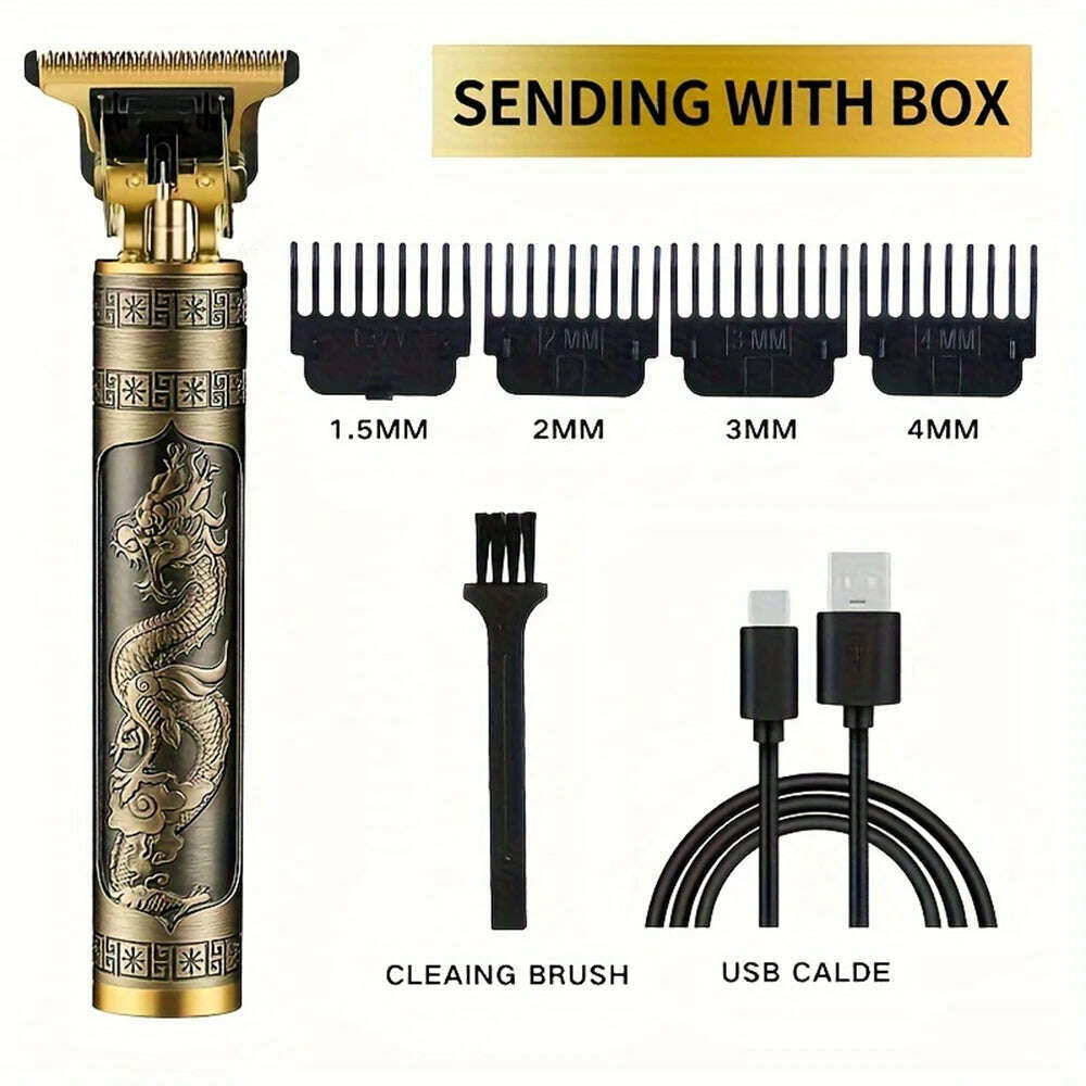 KIMLUD, Digital Display Stainless Steel Cutter Head Professional T9 Hair Trimmer Metal Body Men's Electric Shaver Men's Barber Machine, dragon and phoenix, KIMLUD APPAREL - Womens Clothes