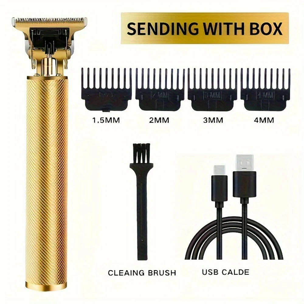 KIMLUD, Digital Display Stainless Steel Cutter Head Professional T9 Hair Trimmer Metal Body Men's Electric Shaver Men's Barber Machine, Matel Gold, KIMLUD APPAREL - Womens Clothes