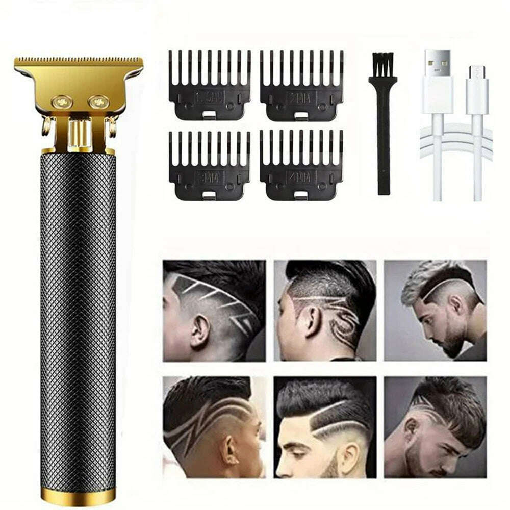 KIMLUD, Digital Display Stainless Steel Cutter Head Professional T9 Hair Trimmer Metal Body Men's Electric Shaver Men's Barber Machine, Matel Black, KIMLUD APPAREL - Womens Clothes