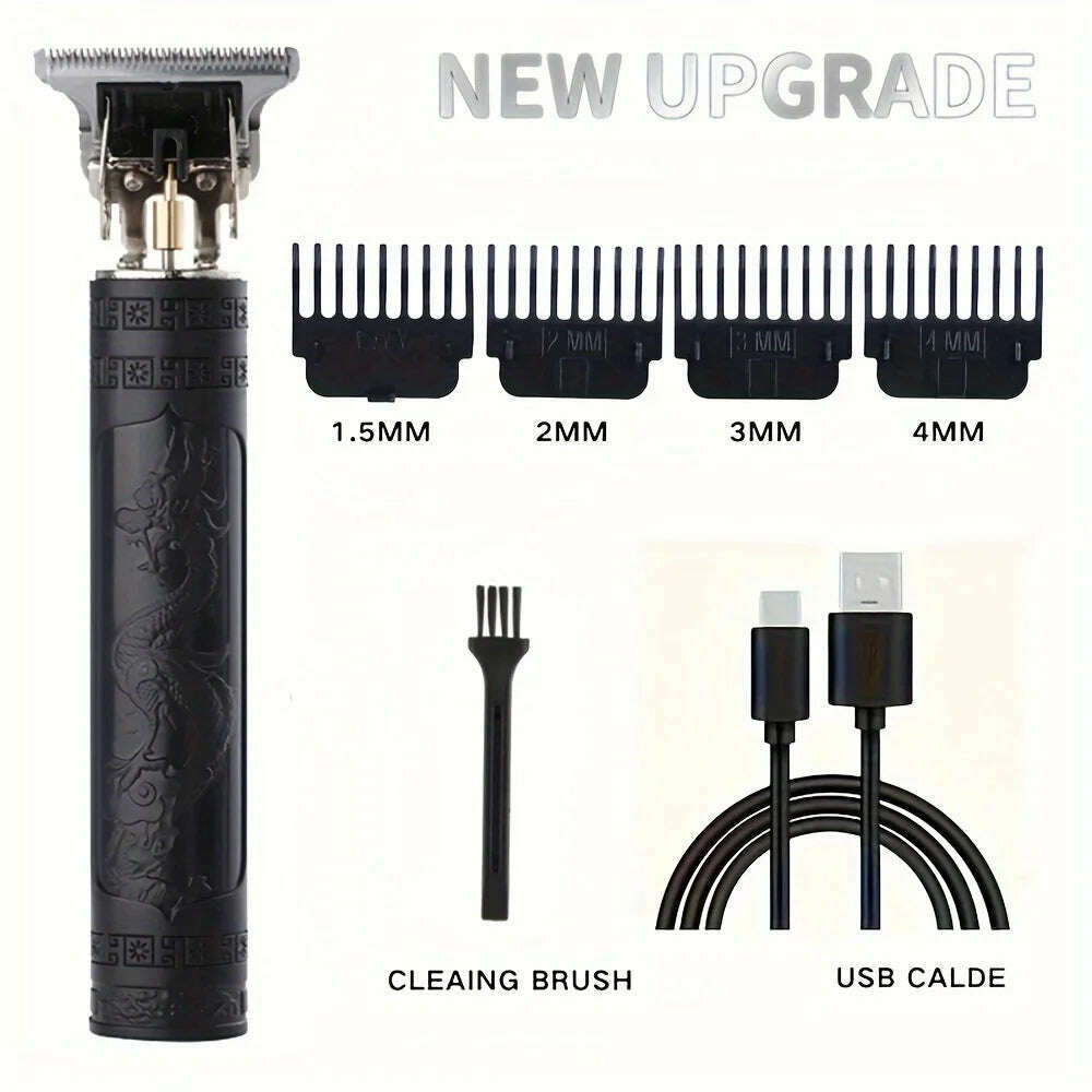 KIMLUD, Digital Display Stainless Steel Cutter Head Professional T9 Hair Trimmer Metal Body Men's Electric Shaver Men's Barber Machine, Long black dragon, KIMLUD APPAREL - Womens Clothes