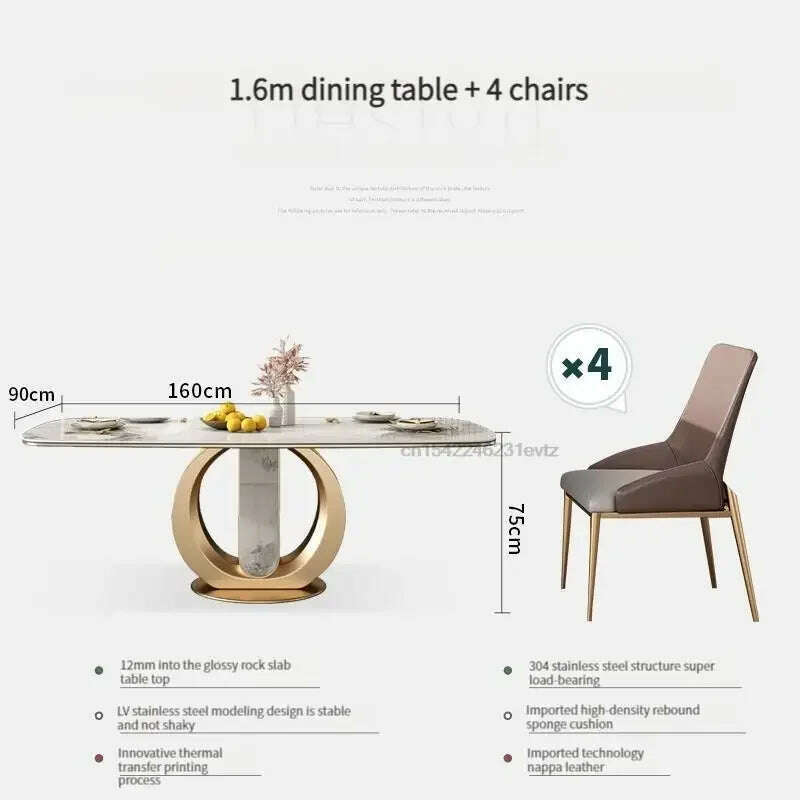 KIMLUD, Dining Room Console Table End Delicate High Rectangle Shape Dining Table Luxury Kitchen Silla De Escritorio Home Furniture GM, 1.6m-4chairs, KIMLUD APPAREL - Womens Clothes
