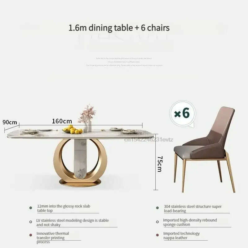 KIMLUD, Dining Room Console Table End Delicate High Rectangle Shape Dining Table Luxury Kitchen Silla De Escritorio Home Furniture GM, 1.6m-6chairs, KIMLUD APPAREL - Womens Clothes