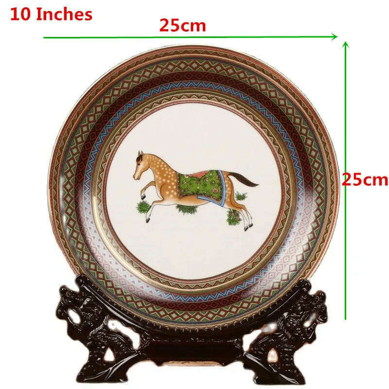 KIMLUD, Dinner Plates China Ceramic Dishes Kitchen Ware Luxury Wedding Gifts Presents European Horse/Peacock Decorative Crafts 10 Inches, KIMLUD Womens Clothes
