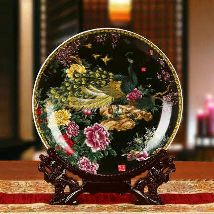 KIMLUD, Dinner Plates China Ceramic Dishes Kitchen Ware Luxury Wedding Gifts Presents European Horse/Peacock Decorative Crafts 10 Inches, B5 Only Plate / 10 Inches, KIMLUD Womens Clothes