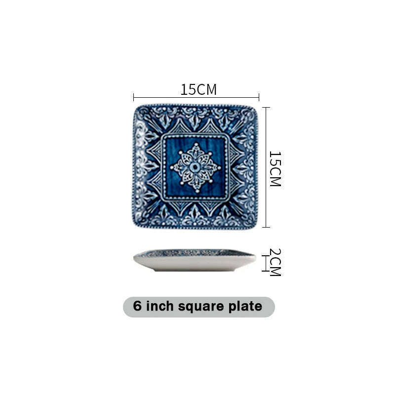 KIMLUD, Dinner Set of Ceramic Dishes Design Full Ceramic Christmas Tableware Plates Ceramics Dishes for Serving Baroque Northern Europe, 6 inch square plate, KIMLUD APPAREL - Womens Clothes