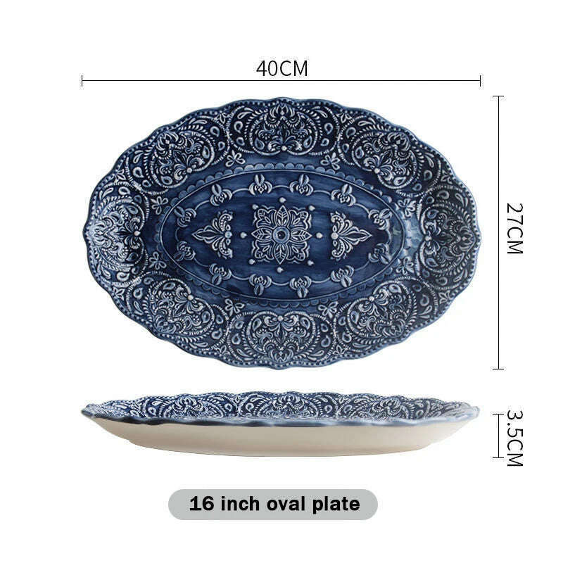 KIMLUD, Dinner Set of Ceramic Dishes Design Full Ceramic Christmas Tableware Plates Ceramics Dishes for Serving Baroque Northern Europe, 16 inch oval plate, KIMLUD APPAREL - Womens Clothes