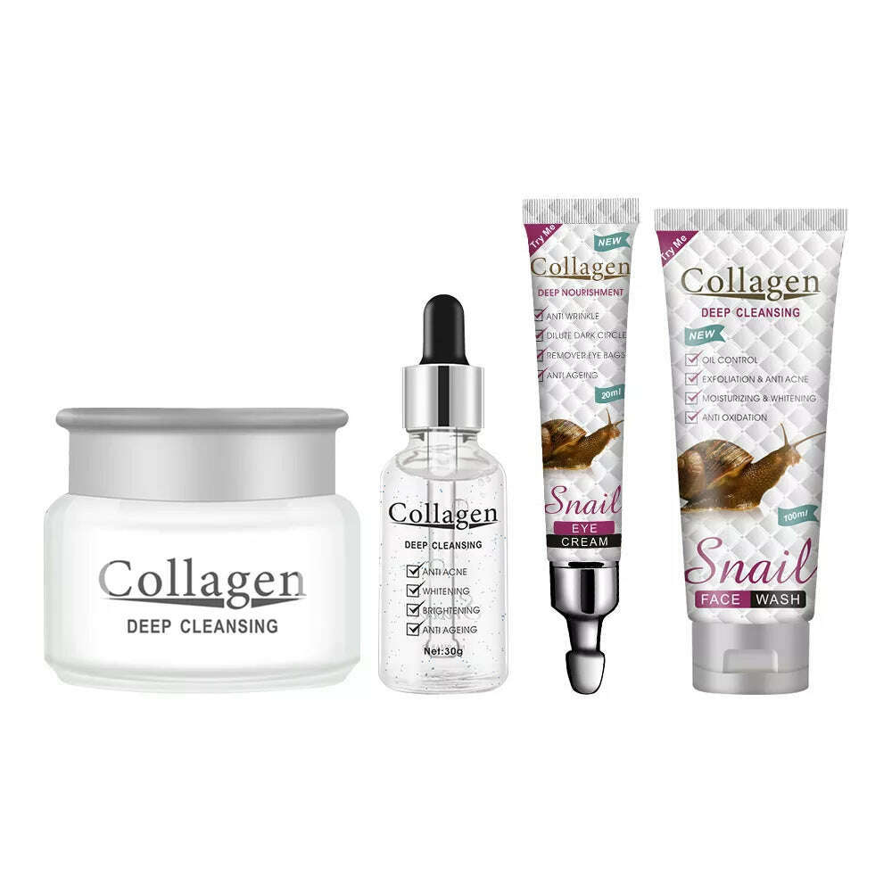 KIMLUD, Disaar Snail Collagen Facial Care Kit Whiten Cleansing Repair Set Face Cleanser Face Serum Eye Cream Essence Brighten Skincare, Set 1, KIMLUD APPAREL - Womens Clothes