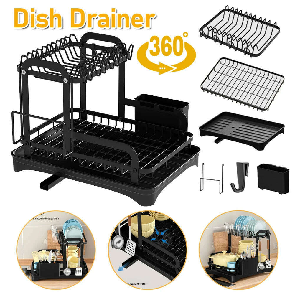 KIMLUD, Dish Bowl Drainer Storage Rack Double-layer Kitchen Sink Dish Drainer Drying Rack Organizer HomeCounter Tableware Organizer, KIMLUD Womens Clothes