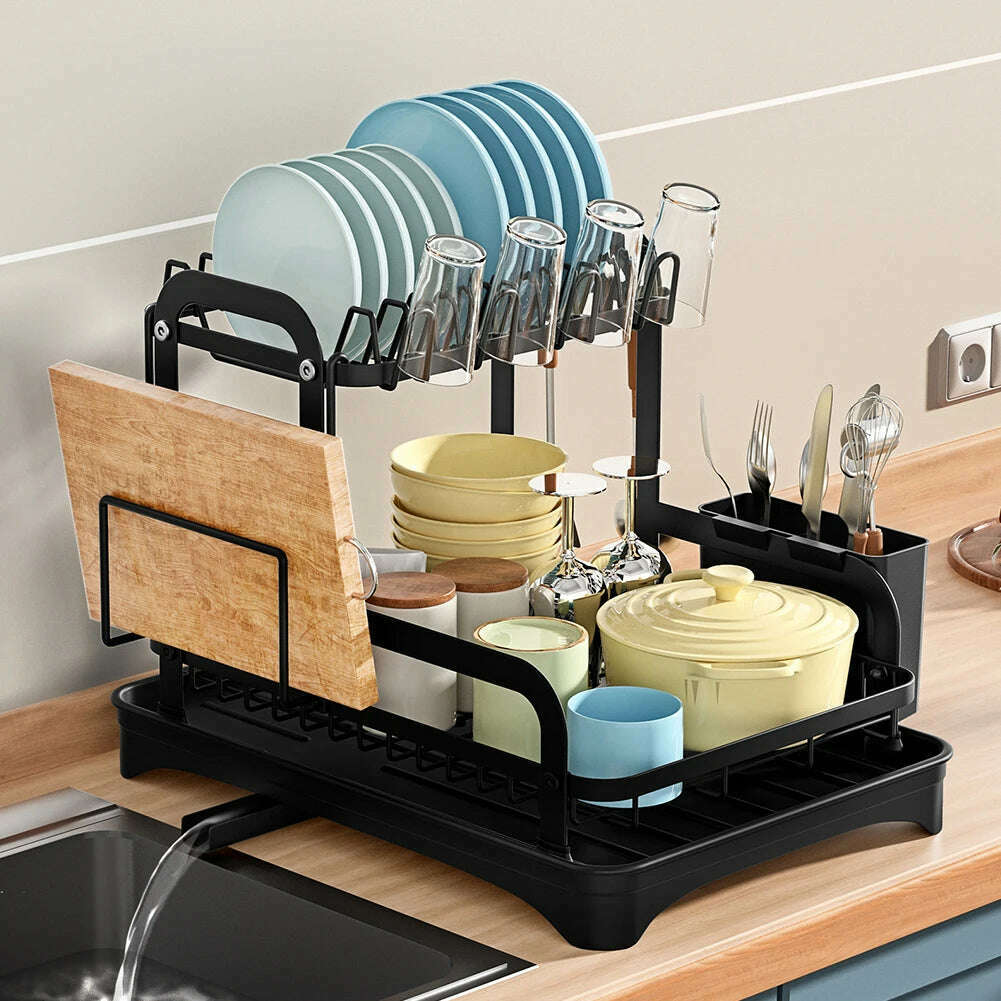 KIMLUD, Dish Bowl Drainer Storage Rack Double-layer Kitchen Sink Dish Drainer Drying Rack Organizer HomeCounter Tableware Organizer, KIMLUD Womens Clothes
