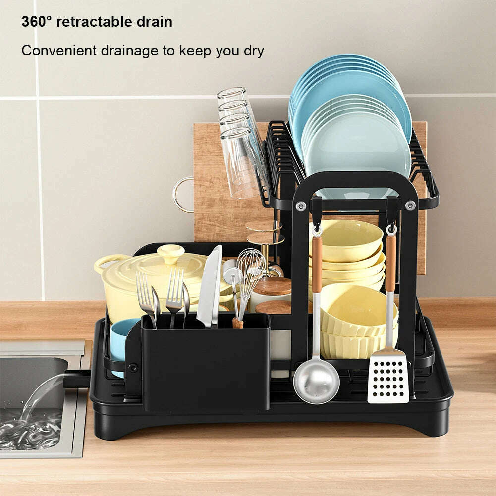 KIMLUD, Dish Bowl Drainer Storage Rack Double-layer Kitchen Sink Dish Drainer Drying Rack Organizer HomeCounter Tableware Organizer, KIMLUD Womens Clothes