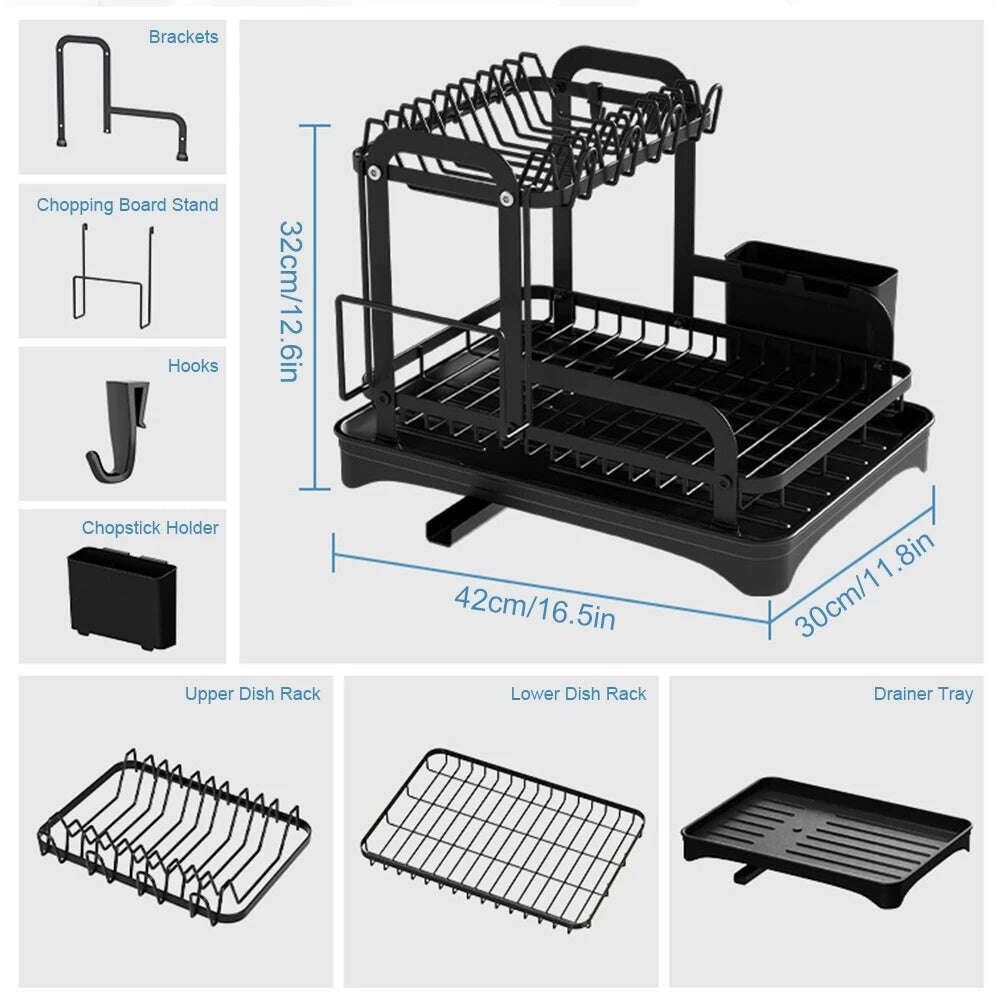 KIMLUD, Dish Bowl Drainer Storage Rack Double-layer Kitchen Sink Dish Drainer Drying Rack Organizer HomeCounter Tableware Organizer, A / CHINA, KIMLUD APPAREL - Womens Clothes