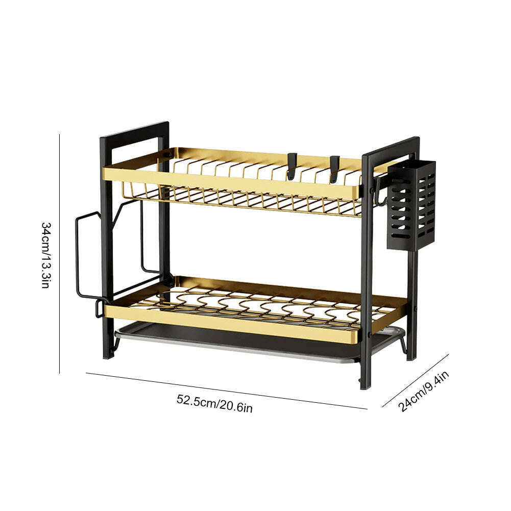 KIMLUD, Dish Bowl Drainer Storage Rack Double-layer Kitchen Sink Dish Drainer Drying Rack Organizer HomeCounter Tableware Organizer, KIMLUD Womens Clothes