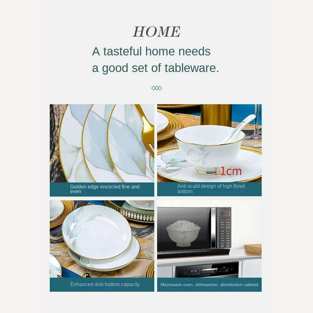 Dish Set Household Luxury Bone China Tableware Jingdezhen Bowl Plate Combination Relocation Bowl Chopsticks Plate Ceramic - KIMLUD