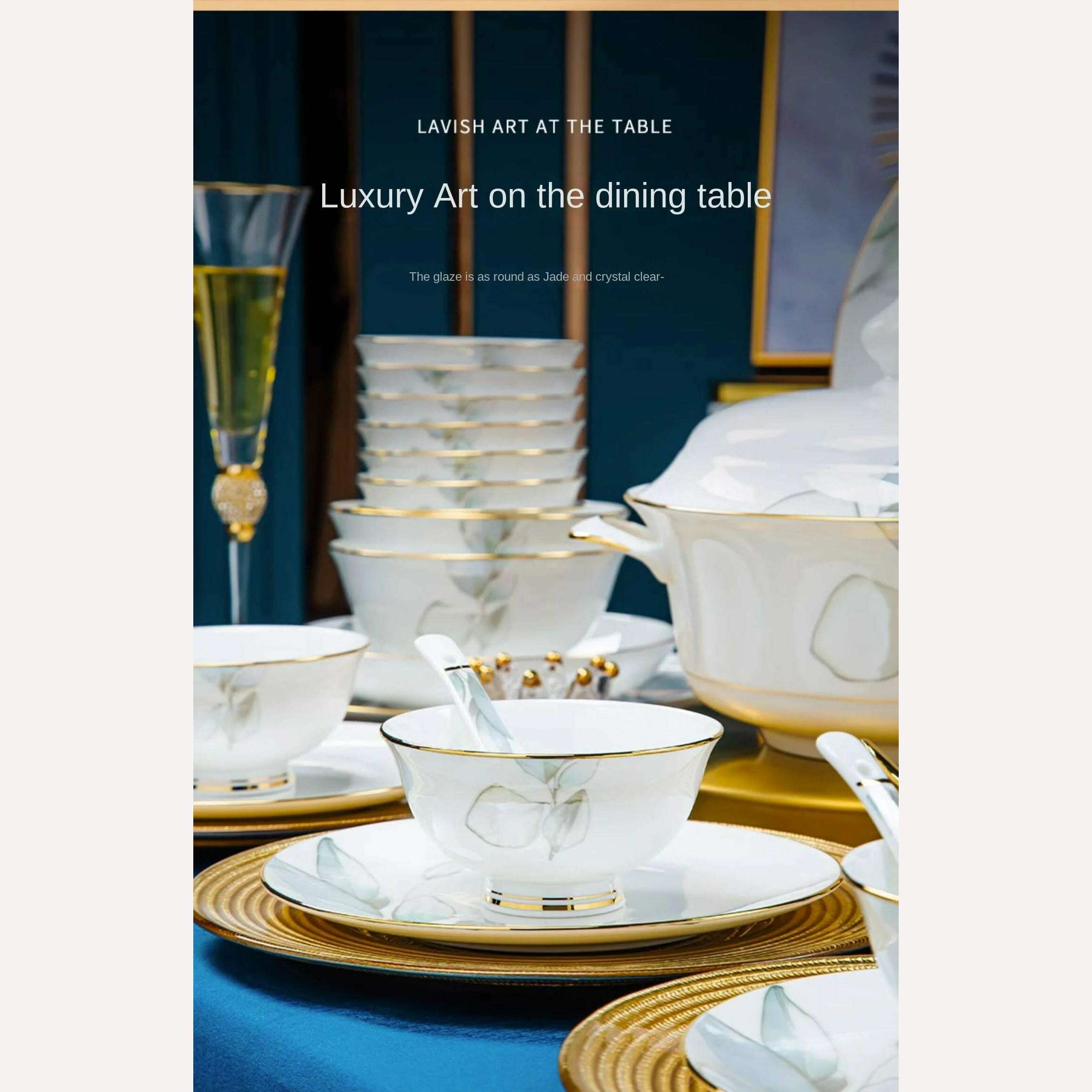 Dish Set Household Luxury Bone China Tableware Jingdezhen Bowl Plate Combination Relocation Bowl Chopsticks Plate Ceramic - KIMLUD
