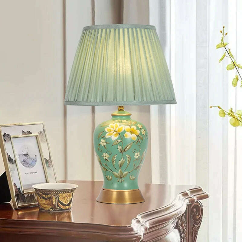 KIMLUD, DLMH Chinese Style Ceramics Table Lamp LED Creative Touch Dimmable Simple Bedside Desk Light For Home Living Room Bedroom, KIMLUD Womens Clothes