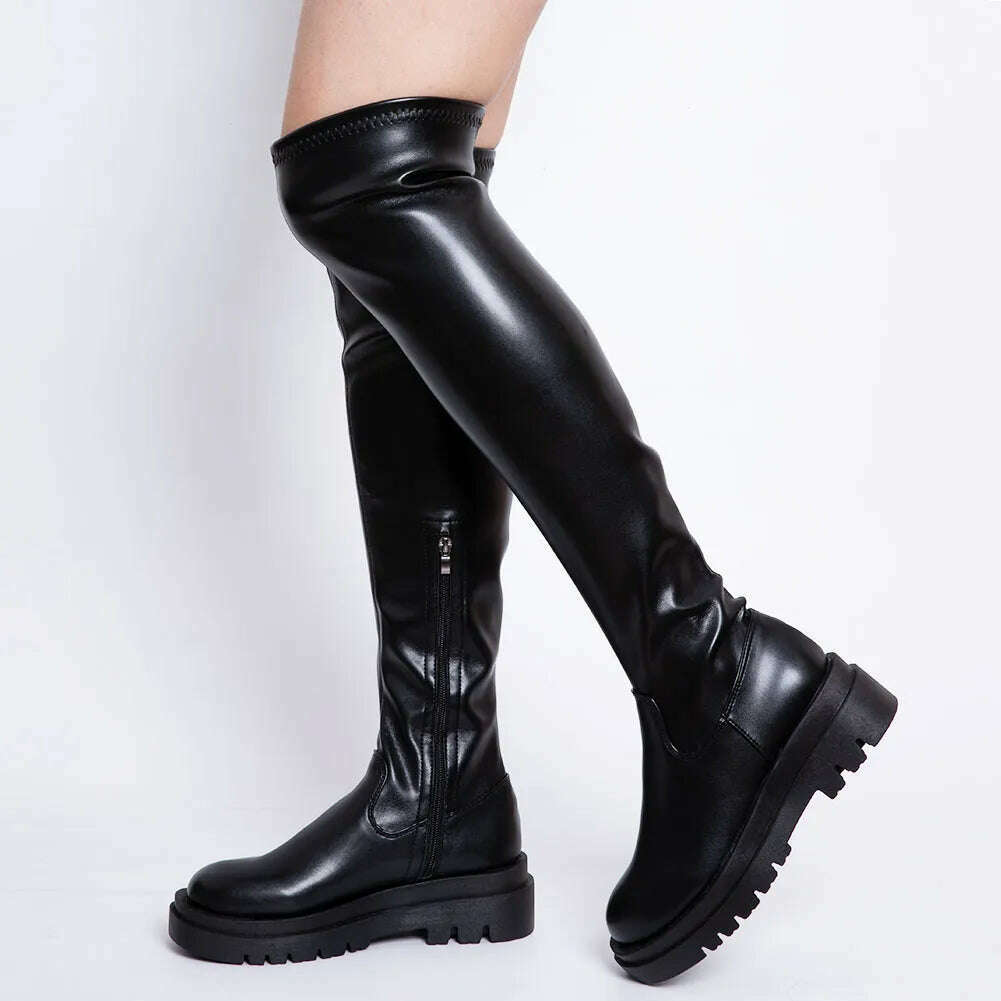 KIMLUD, DORATASIA Brand New Female Platform Thigh High Boots Fashion Slim Chunky Heels Over The Knee Boots Women Party Shoes Woman, black with zip / 5, KIMLUD APPAREL - Womens Clothes