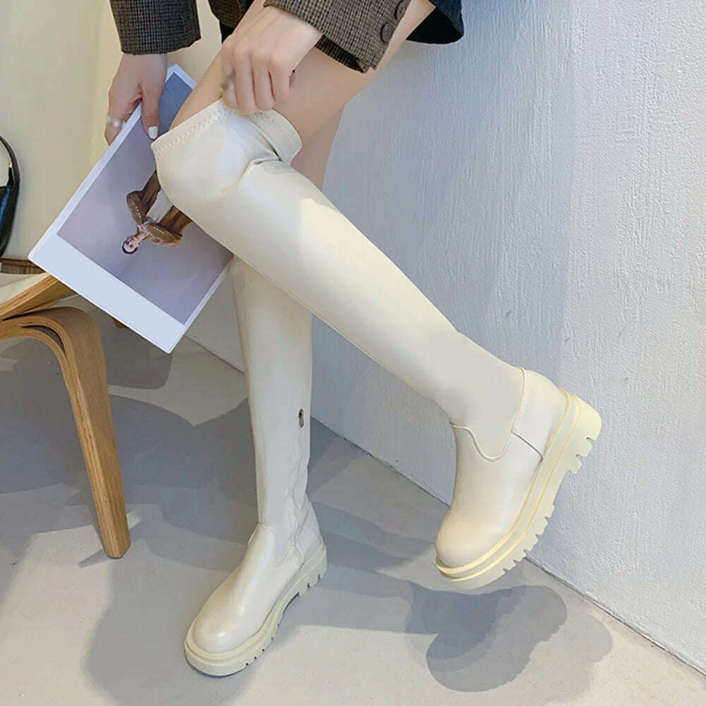 KIMLUD, DORATASIA Brand New Female Platform Thigh High Boots Fashion Slim Chunky Heels Over The Knee Boots Women Party Shoes Woman, beige with zip / 5, KIMLUD APPAREL - Womens Clothes