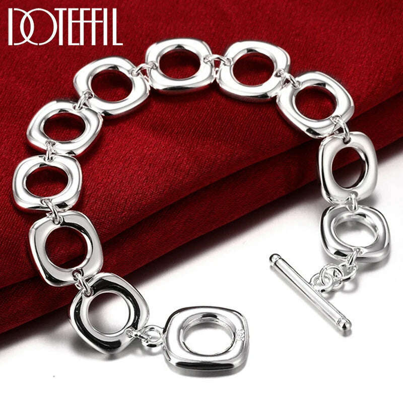 KIMLUD, DOTEFFIL 925 Sterling Silver Square Round Circle Chain Bracelet For Woman Men Charm Wedding Engagement Fashion Party Jewelry, Default Title, KIMLUD Womens Clothes